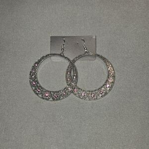 Elegant Silver and Pink Hoop Cocktail Earrings